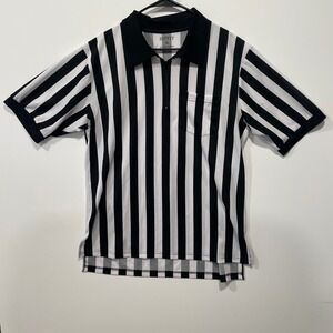 Smitty‎ XL Referee Shirt Black White Striped Short Sleeve Zip Up
